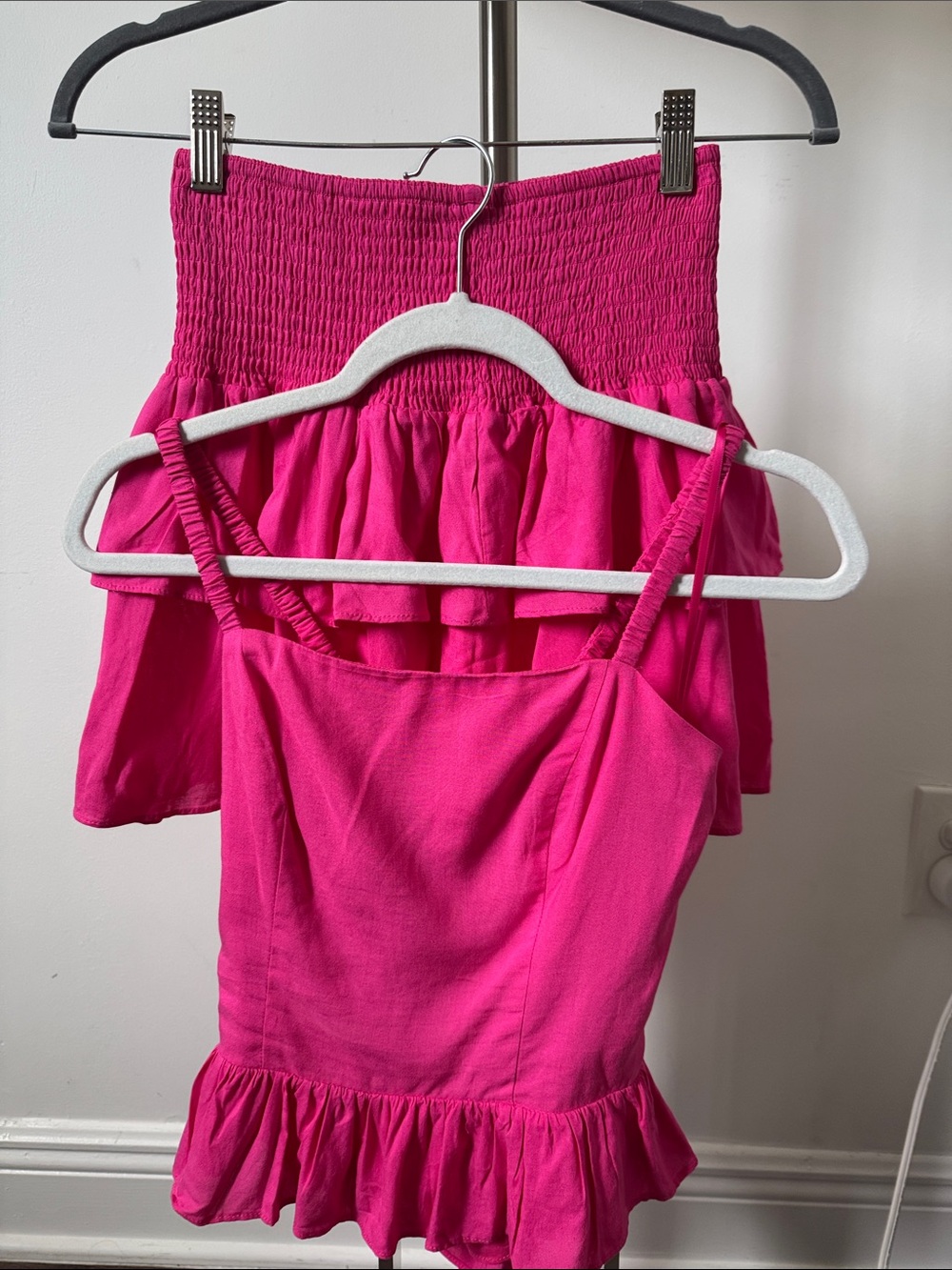Aqua Fuchsia Ruched-Strap Peplum Tank Top